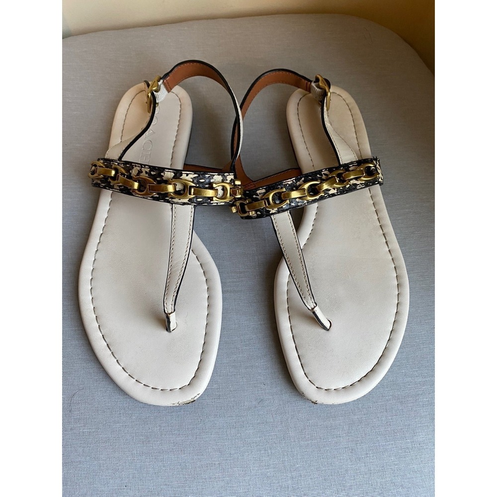 Sandals Coach Chain Link White T Strap 6 V2K Beach Festival Shoes Y2K